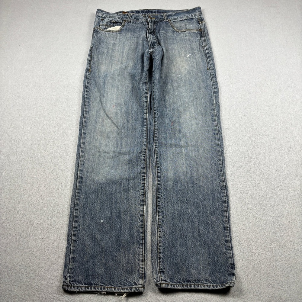 Attitude Gold Mens Regular Fit Straight Leg Blue Denim Jeans 34x34 Distressed